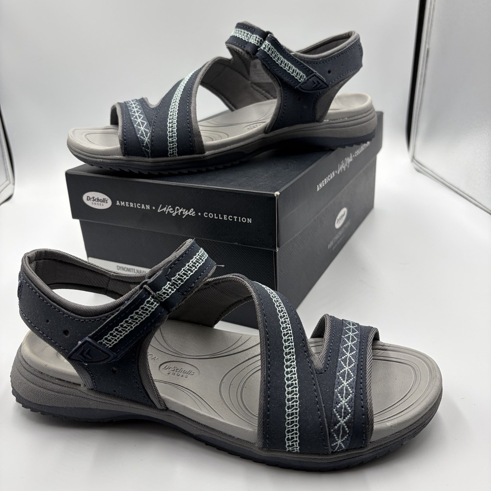 Dr. Scholl's Women's Dynamite Navy -10 Sandal 7.5 Gel Leather‎ Upper Top